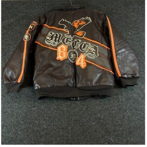 Vintage 90s Mecca USA Bomber Jacket Brown Orange Embroidered Hip Hop Mens Medium